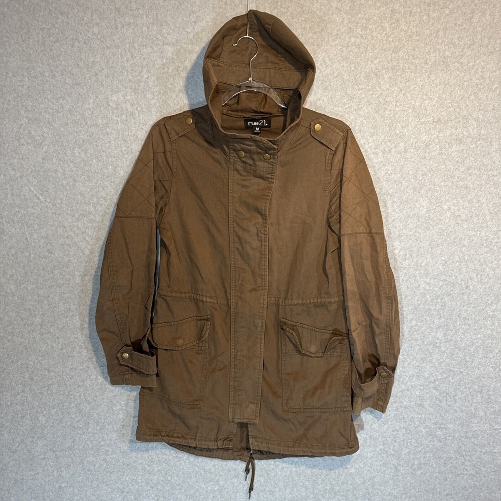 Rue 21 Jacket juniors Medium Army Green With Hood Cotton long‎ sleeve